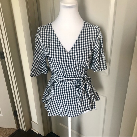 NWT  LOFT  Navy Blue & White Wrap Blouse - XS - Picture 4 of 5